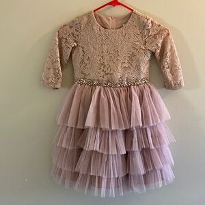 Rare Editions Dusty Rose Lace & Tulle Ruffled Party Dress